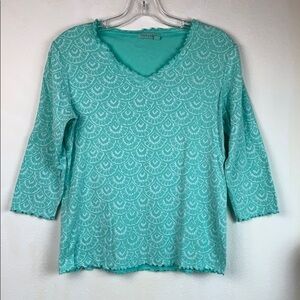 Fresh Produce ruffle trim V neck mint Tee shirt xs